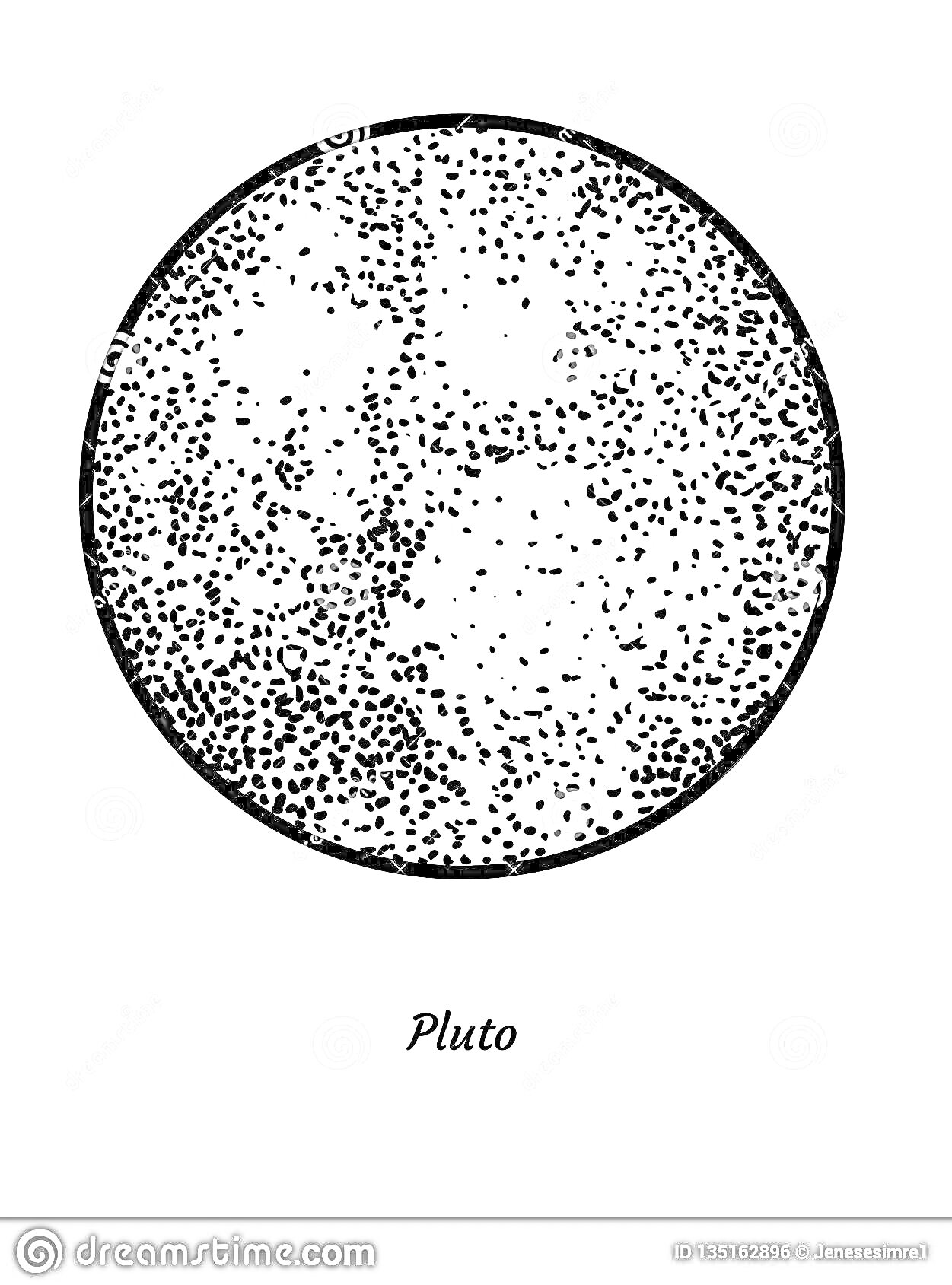 Раскраска Чёрно-белая раскраска планета Плутон, текст 