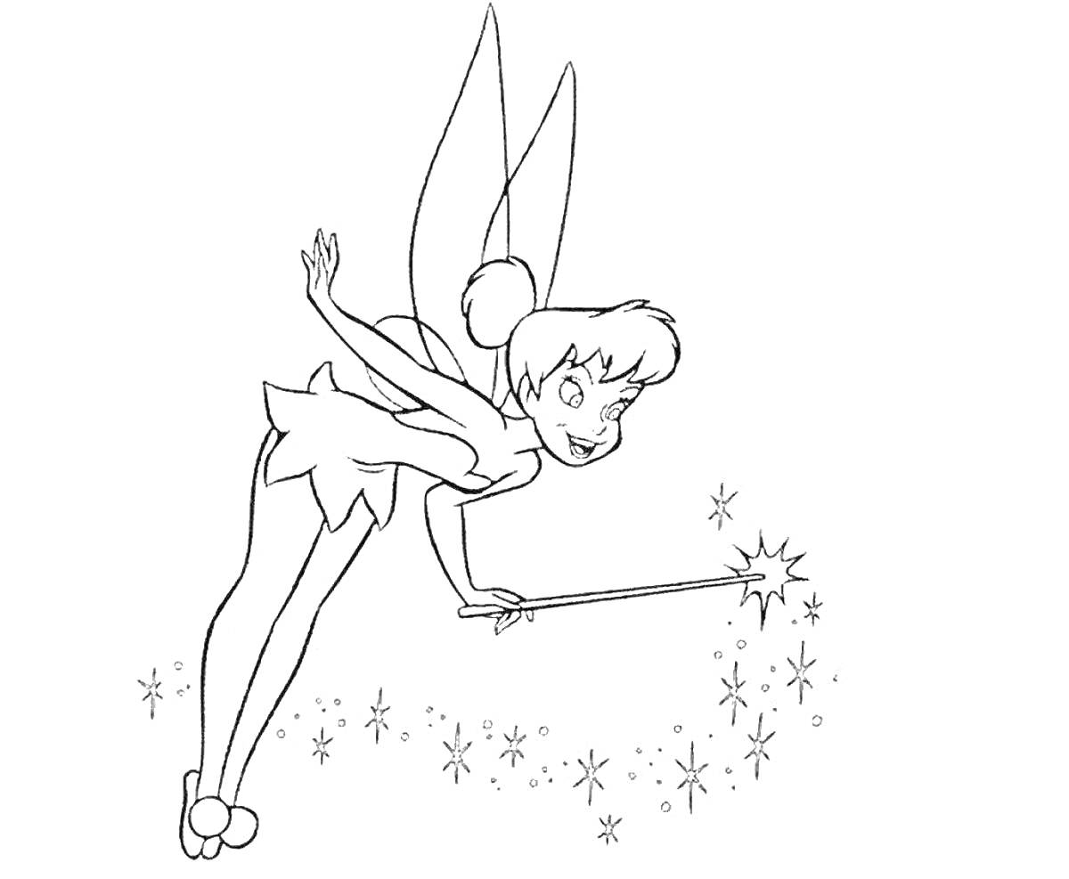 Раскраска Фея с волшебной палочкой и магическими звездами