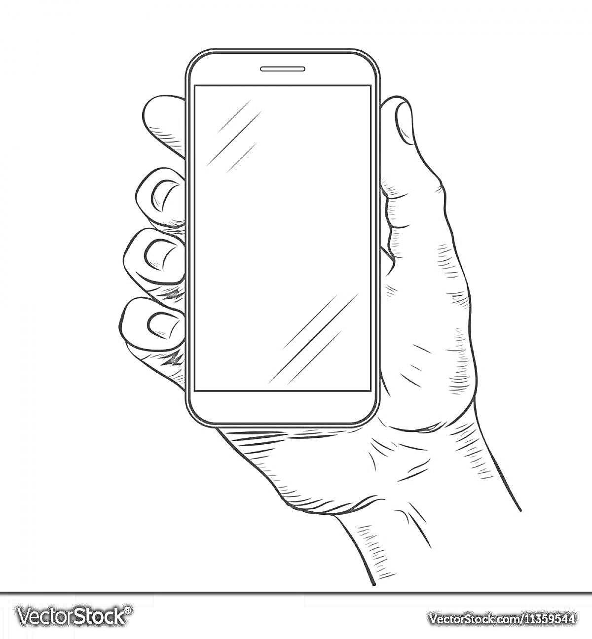 На раскраске изображено: Рука, Смартфон, Телефон, Экран, Зеркало, Держать