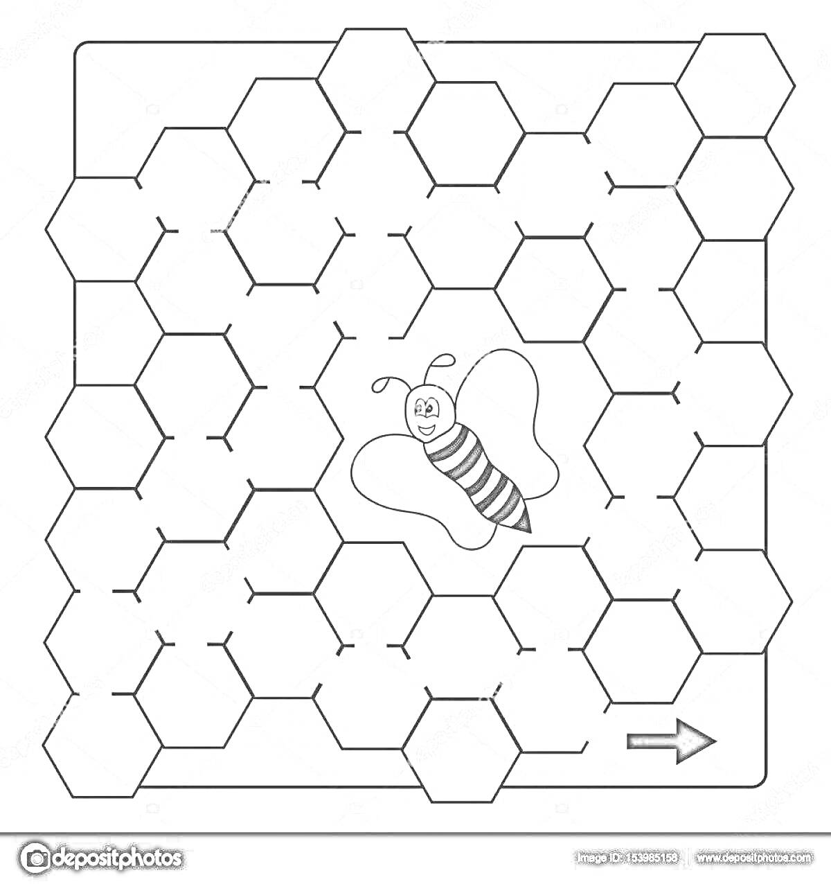 На раскраске изображено: Соты, Лабиринт, Стрелки, Насекомое, Игра