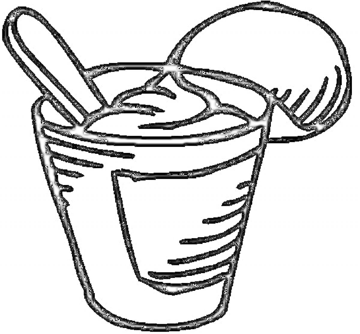 Раскраска Йогурт в стаканчике с ложкой и открытой крышечкой