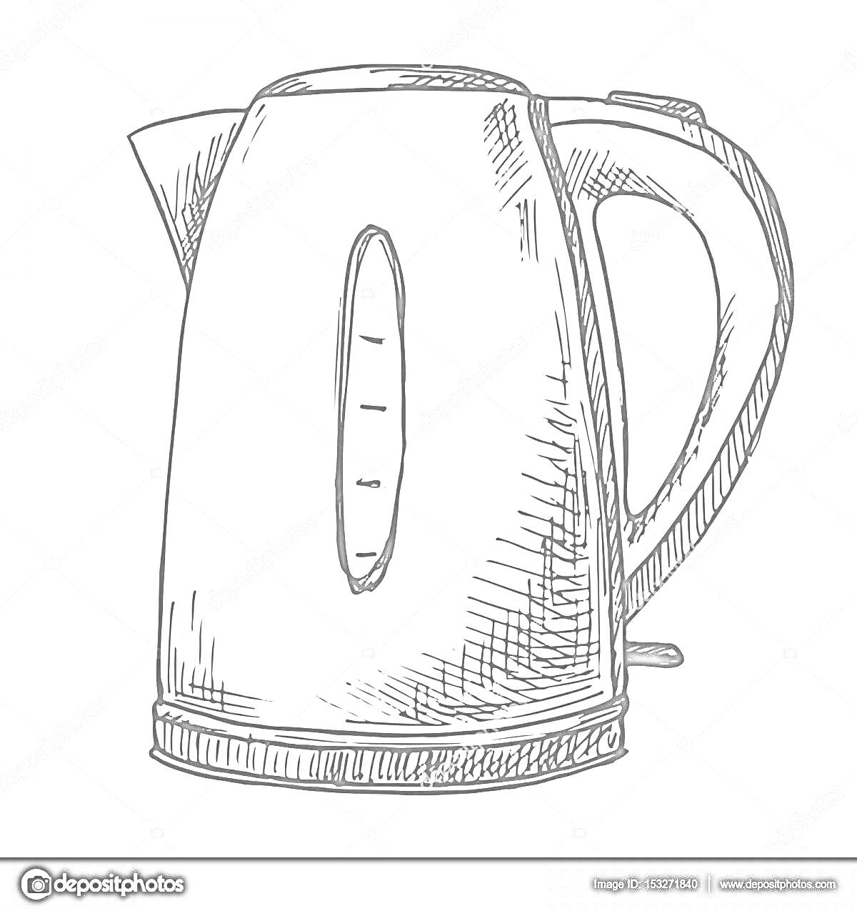 Раскраска Электрический чайник, вид сбоку, с ручкой и индикатором уровня воды