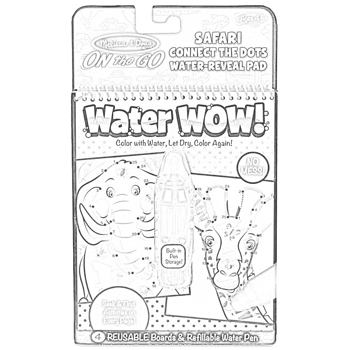 Safari Connect the Dots Water-Reveal Pad from Melissa & Doug (с изображения слон, жираф и фляга с водой)