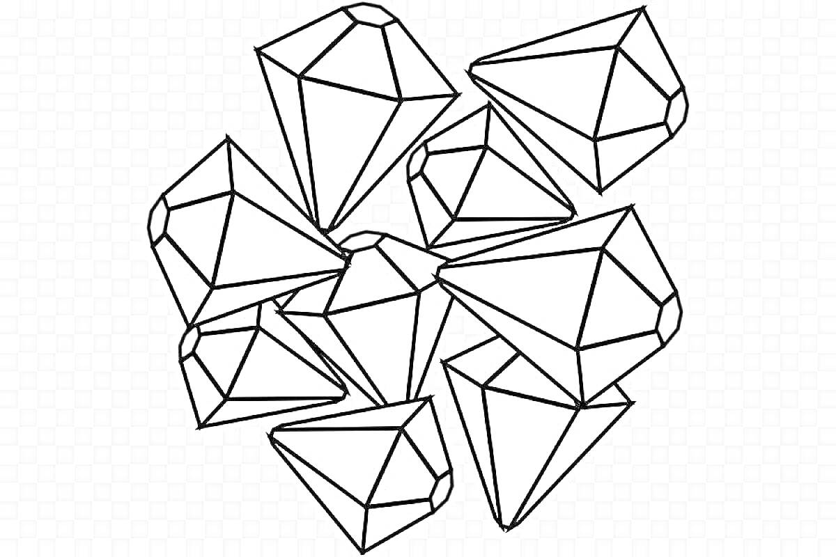 Раскраска Набор из восьми геометрических кристаллов с разными гранями
