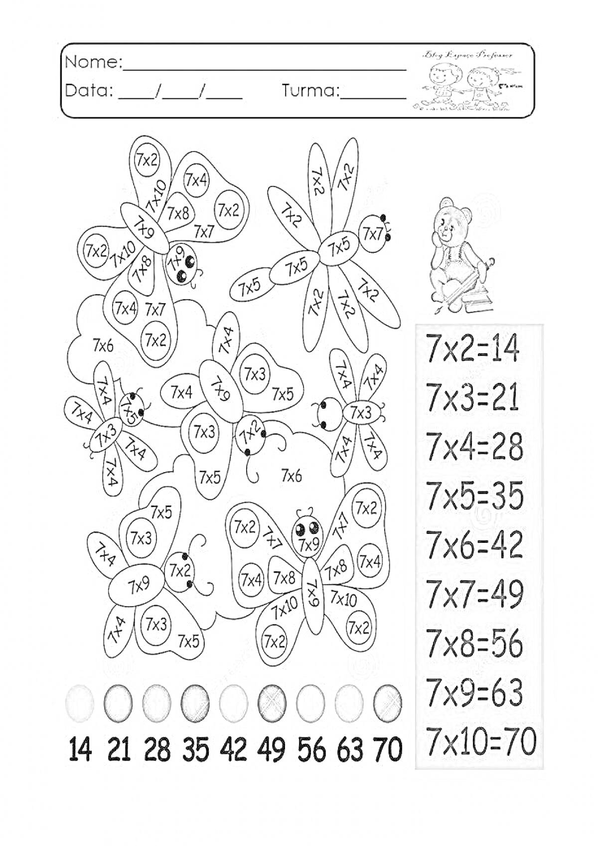 На раскраске изображено: Таблица умножения, Цветы, Пчелы, Медведь, Обучение, Математика, Образование