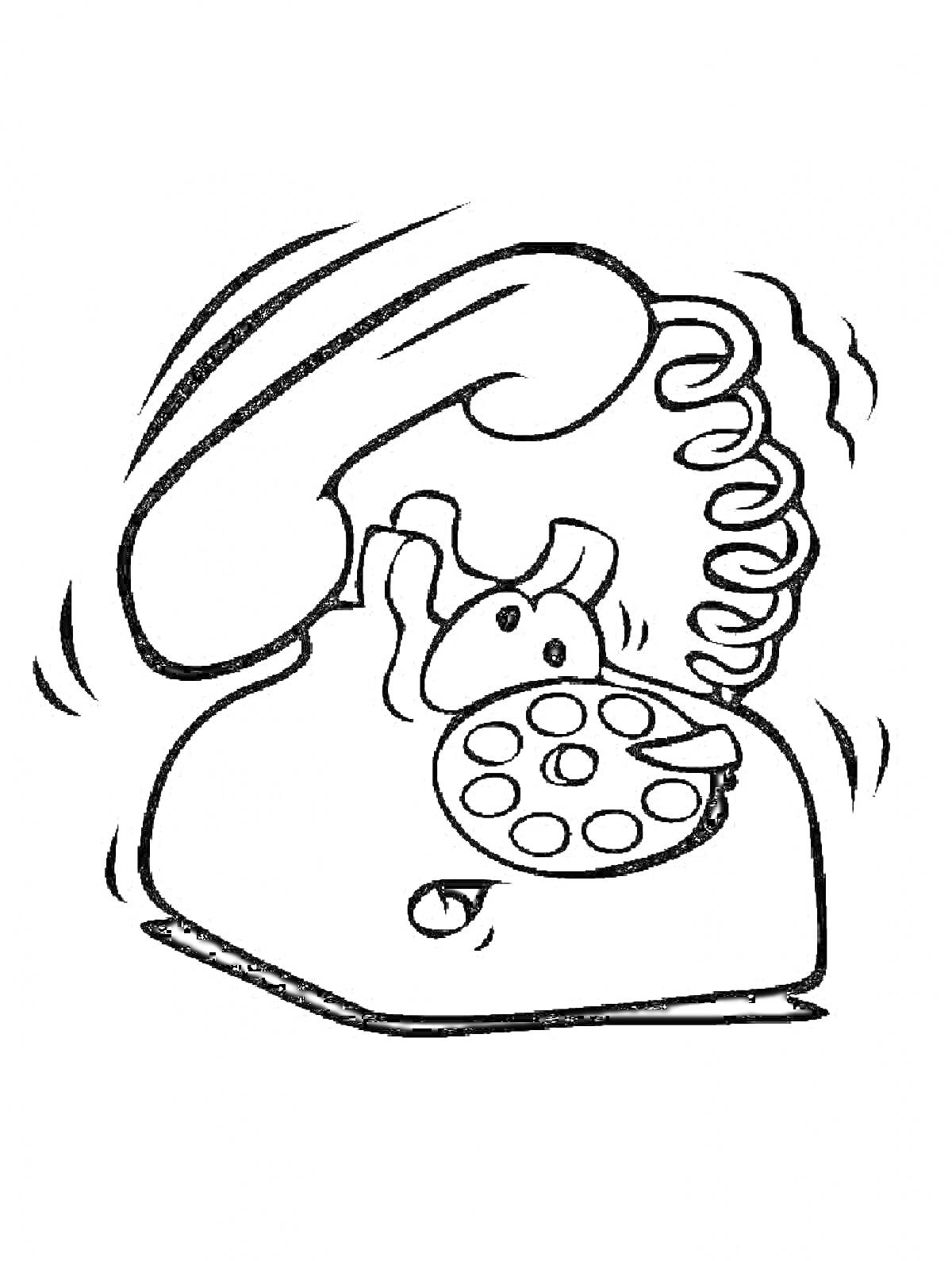 Раскраска Вибрирующий старомодный телефон с дисковым номеронабирателем