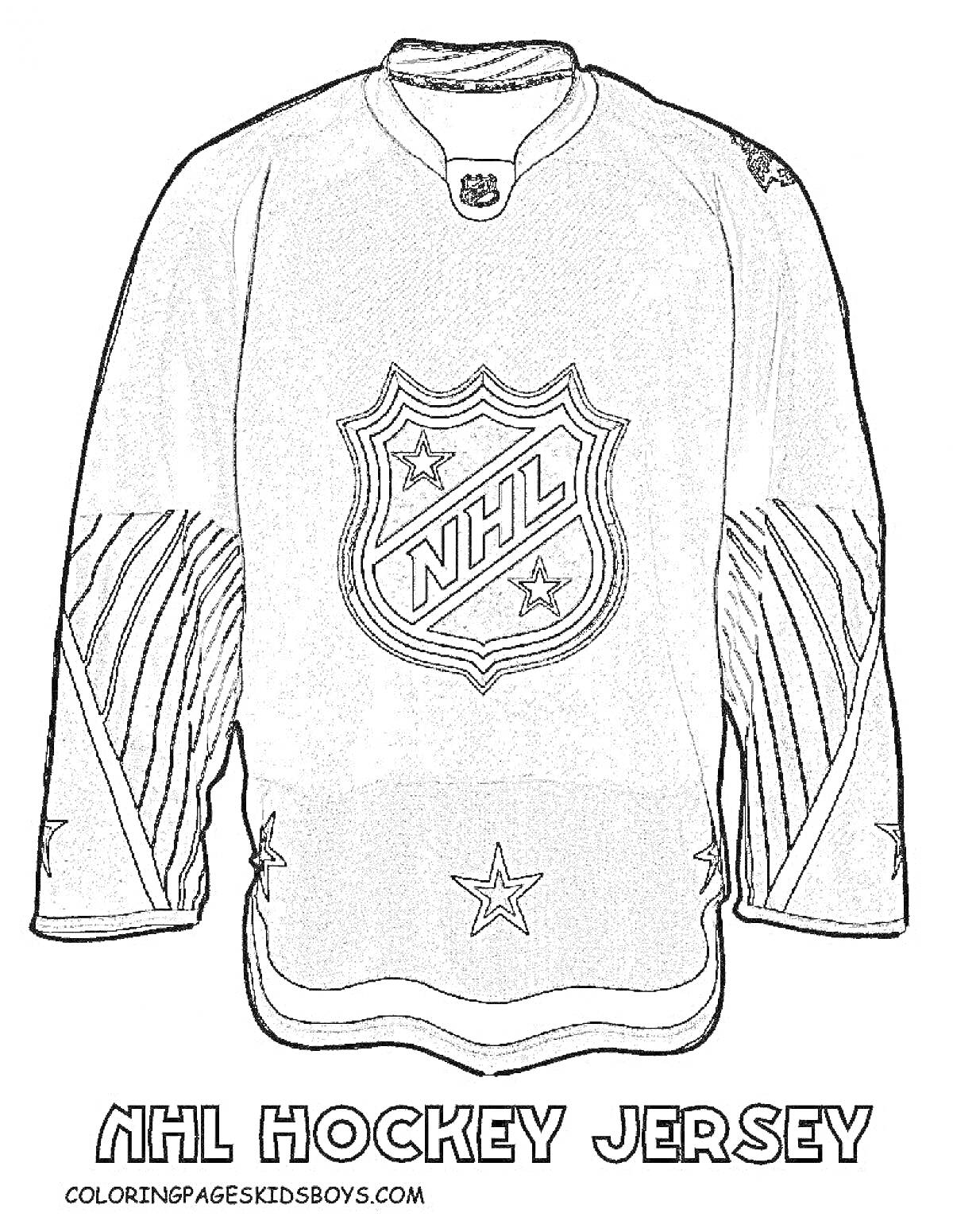 Раскраска Раскраска хоккейная форма НХЛ с логотипом и звездами на рукавах и низе