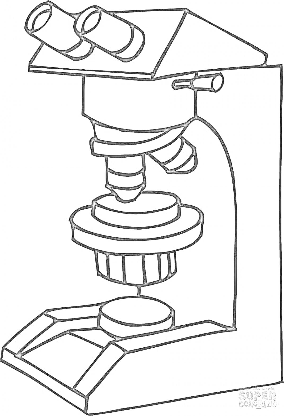 Раскраска Микроскоп с окулярами и объективом