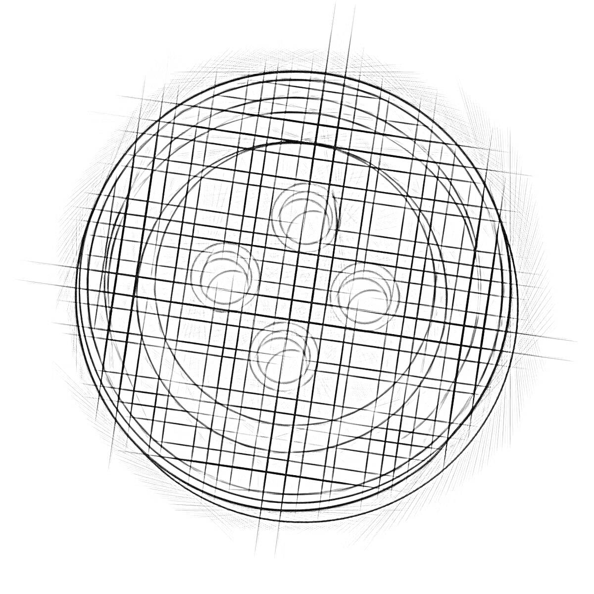 Раскраска Круглая пуговица с четырьмя отверстиями и перекрестным узором