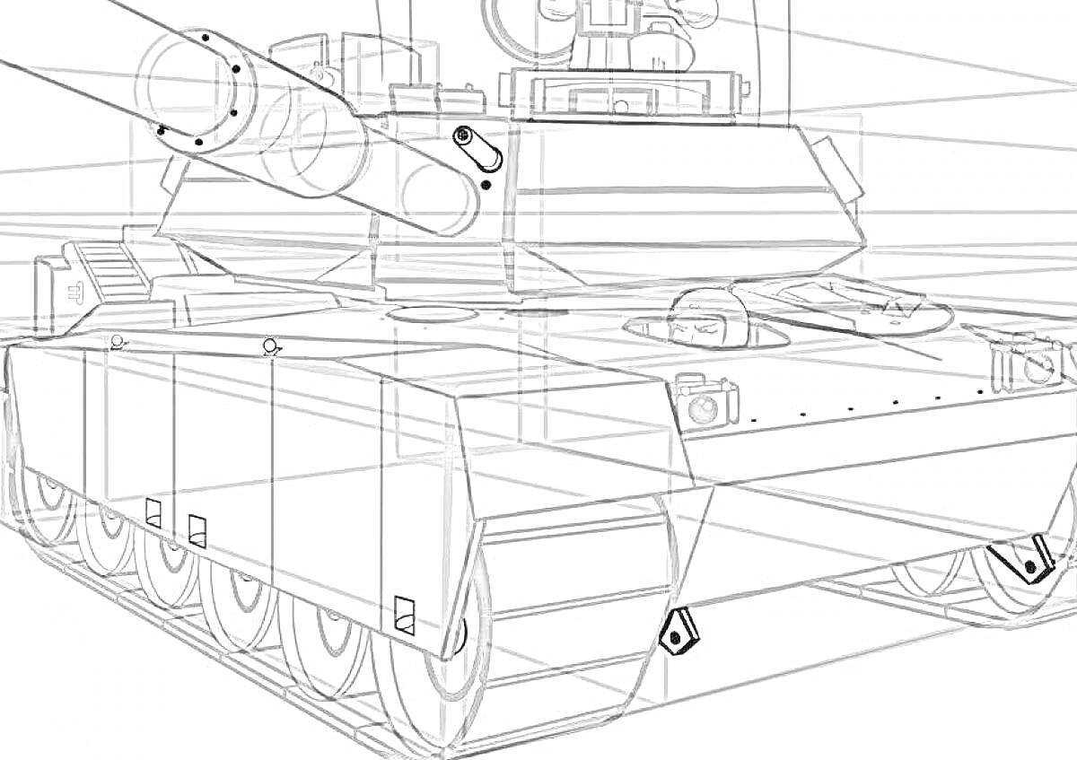 Раскраска Линия ратте танка с детализированными элементами, включая гусеницы, дуло, башню, и корпуса.
