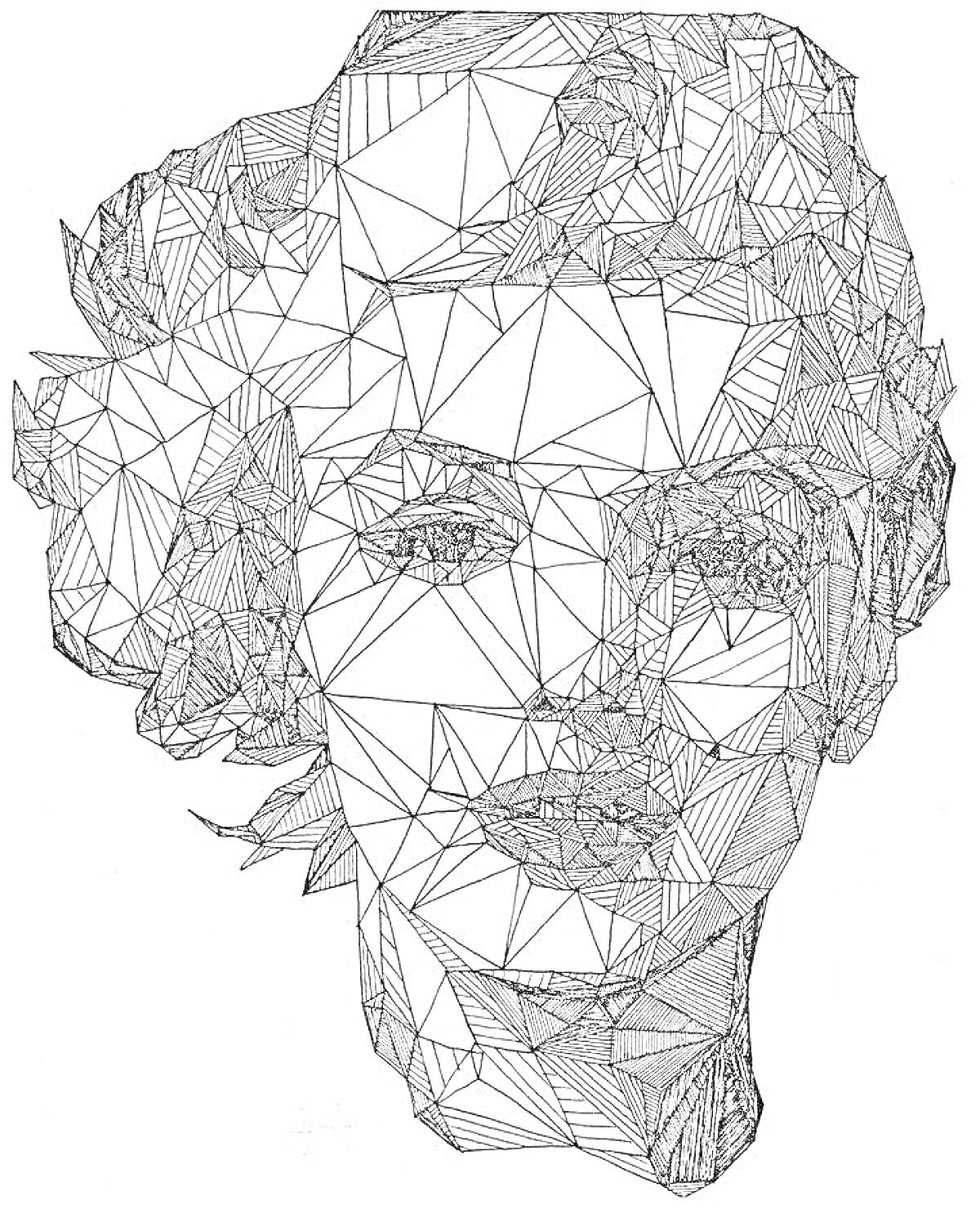 Раскраска Женский портрет в стиле полигонального искусства с волосами средней длины