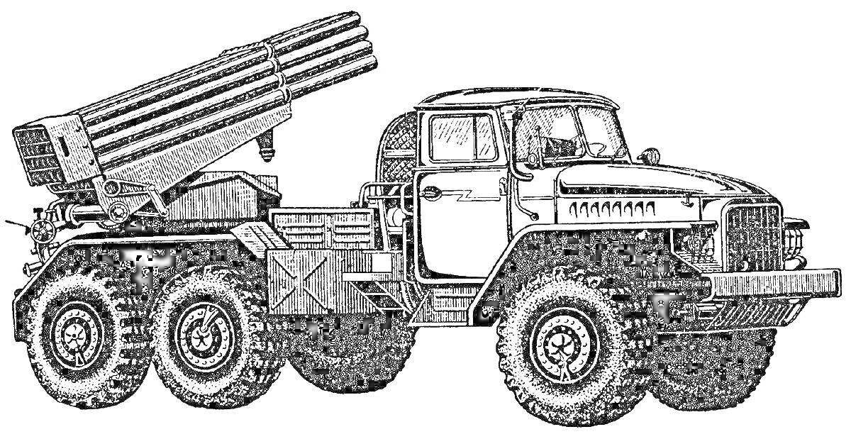 Раскраска Грузовик с ракетной установкой