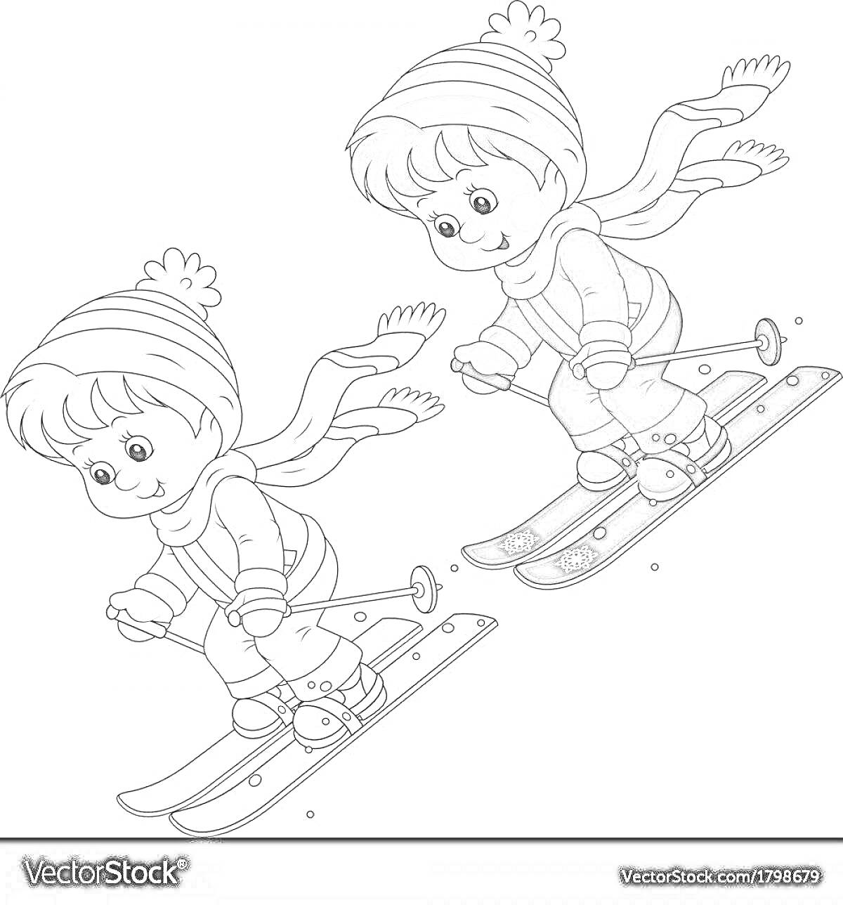 На раскраске изображено: Лыжи, Зимняя одежда, Лыжные палки, Зимние виды спорта, Снег, Катание на лыжах