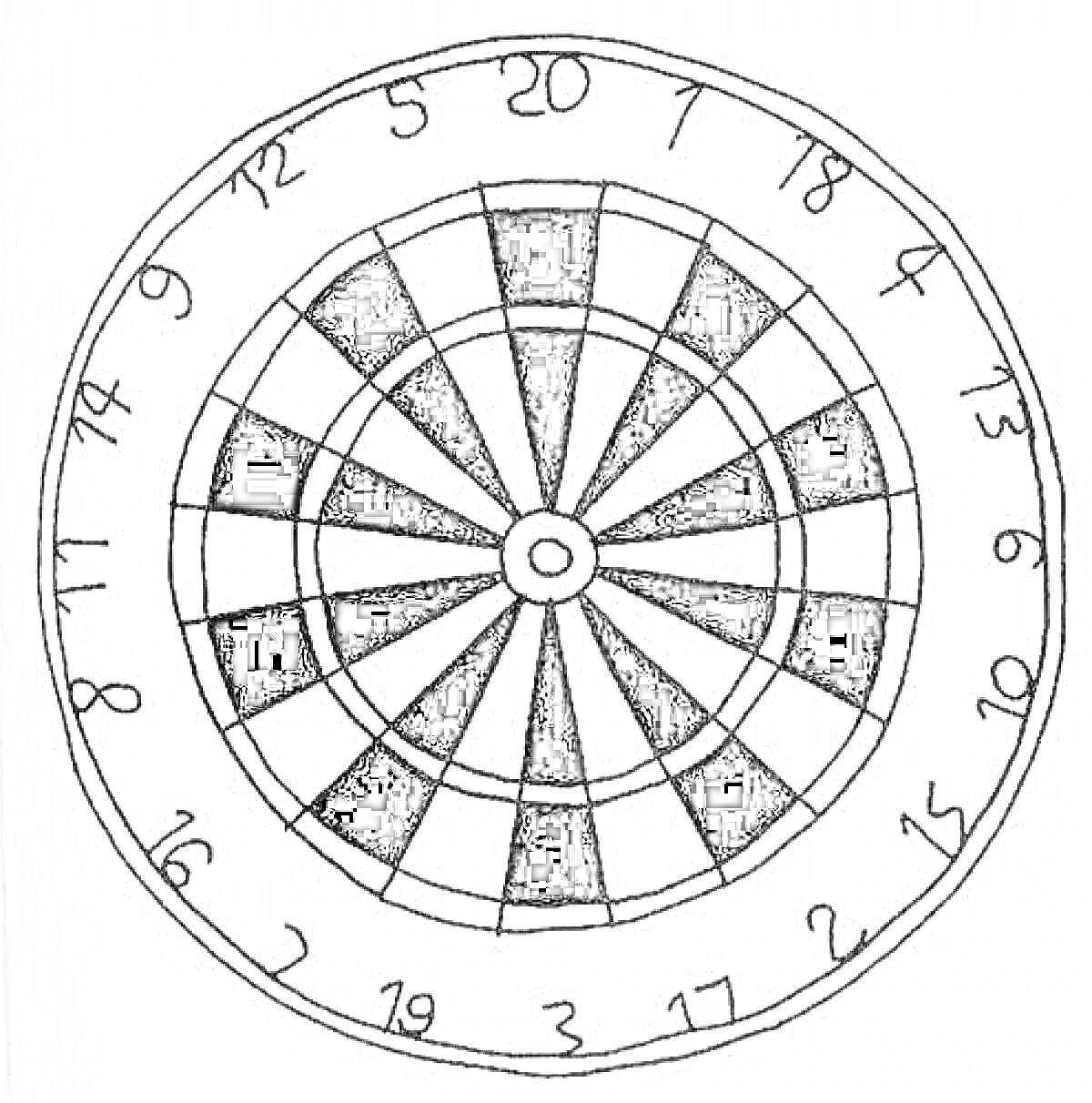 Раскраска мишень для дартса с цифрами и секторами