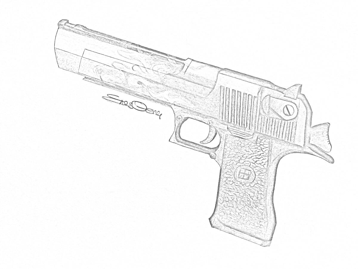 Раскраска Deagle (Desert Eagle) на белом фоне