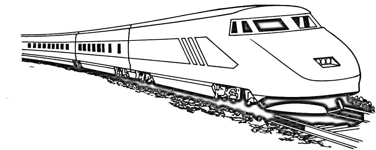 Раскраска Скоростной поезд на железной дороге с рядом окон