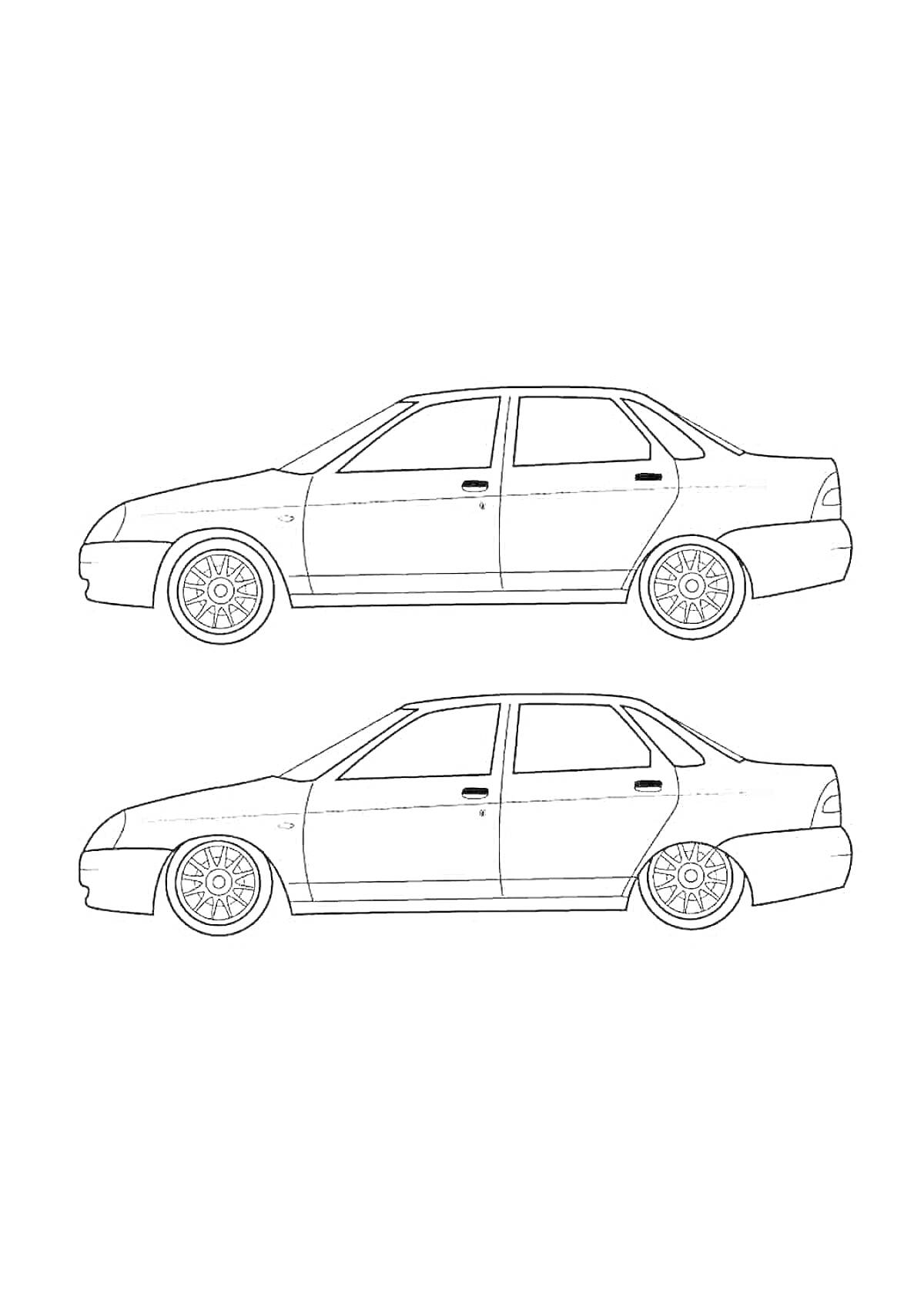 Раскраска Автомобиль Приора со стандартной и заниженной подвеской