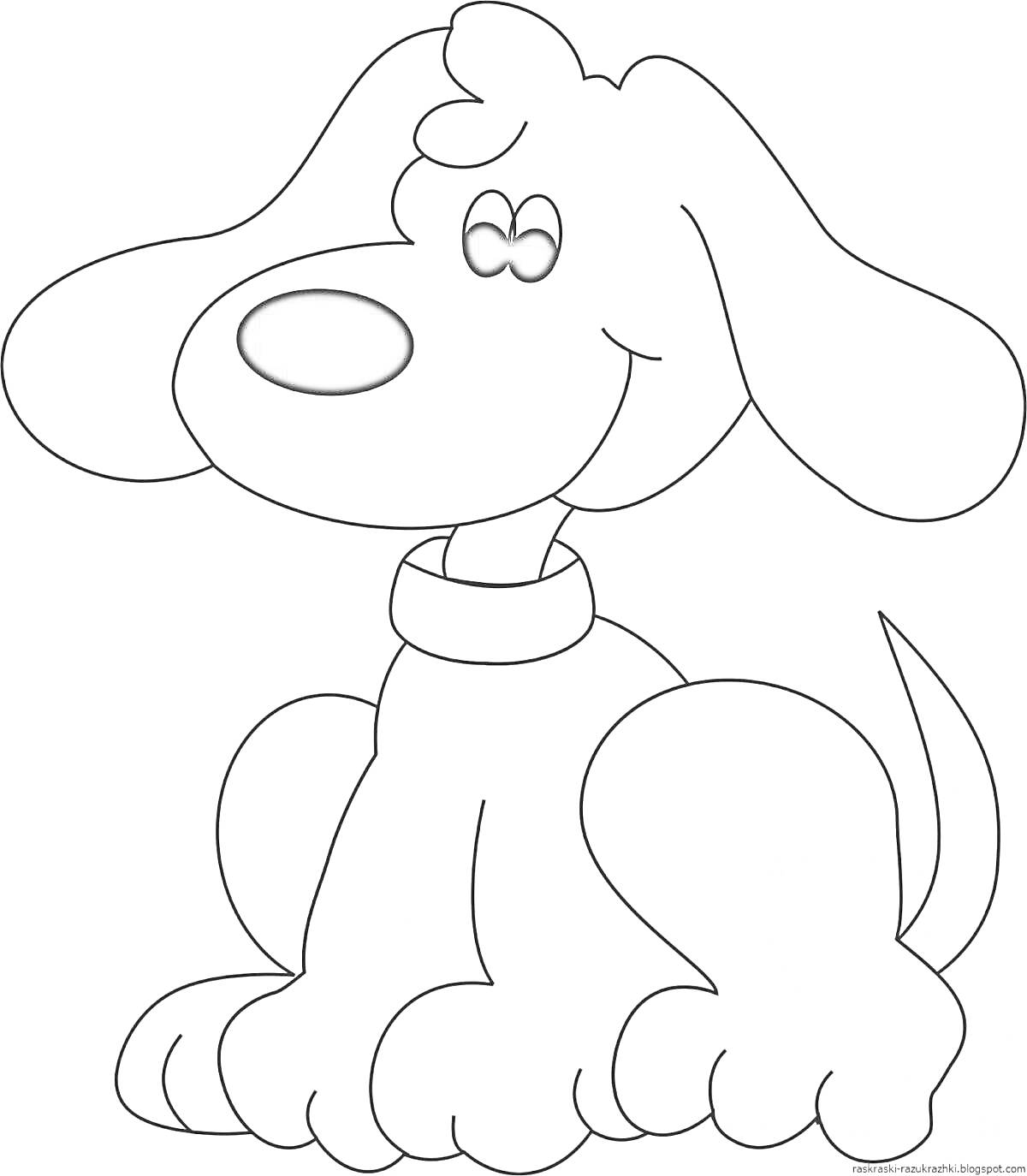 Раскраска Собачка с ошейником, сидящая, с большими ушами