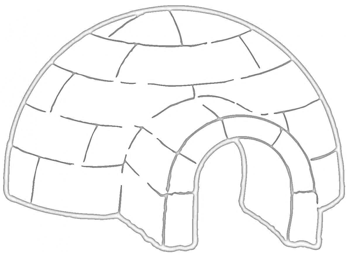 Раскраска Иглу из снежных блоков с арочным входом