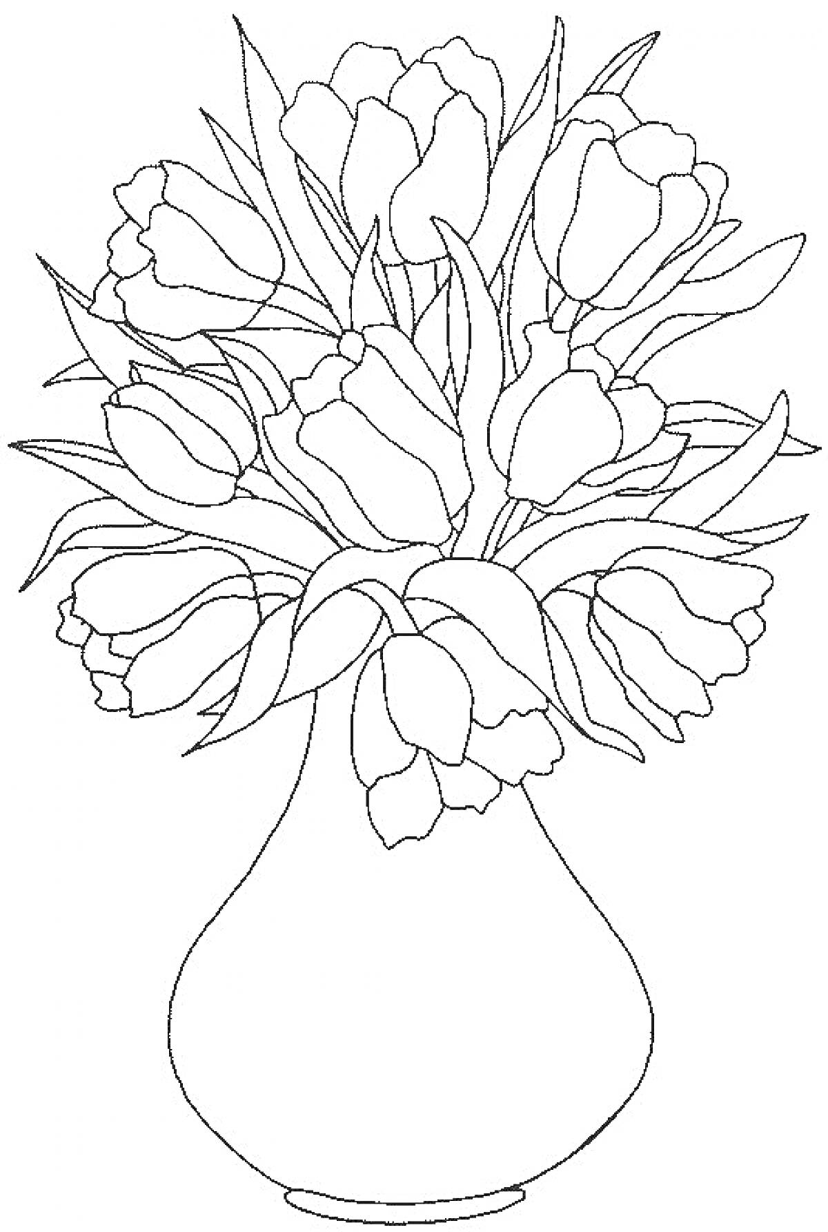 Раскраска Ваза с тюльпанами (Тюльпаны в вазе, букет)