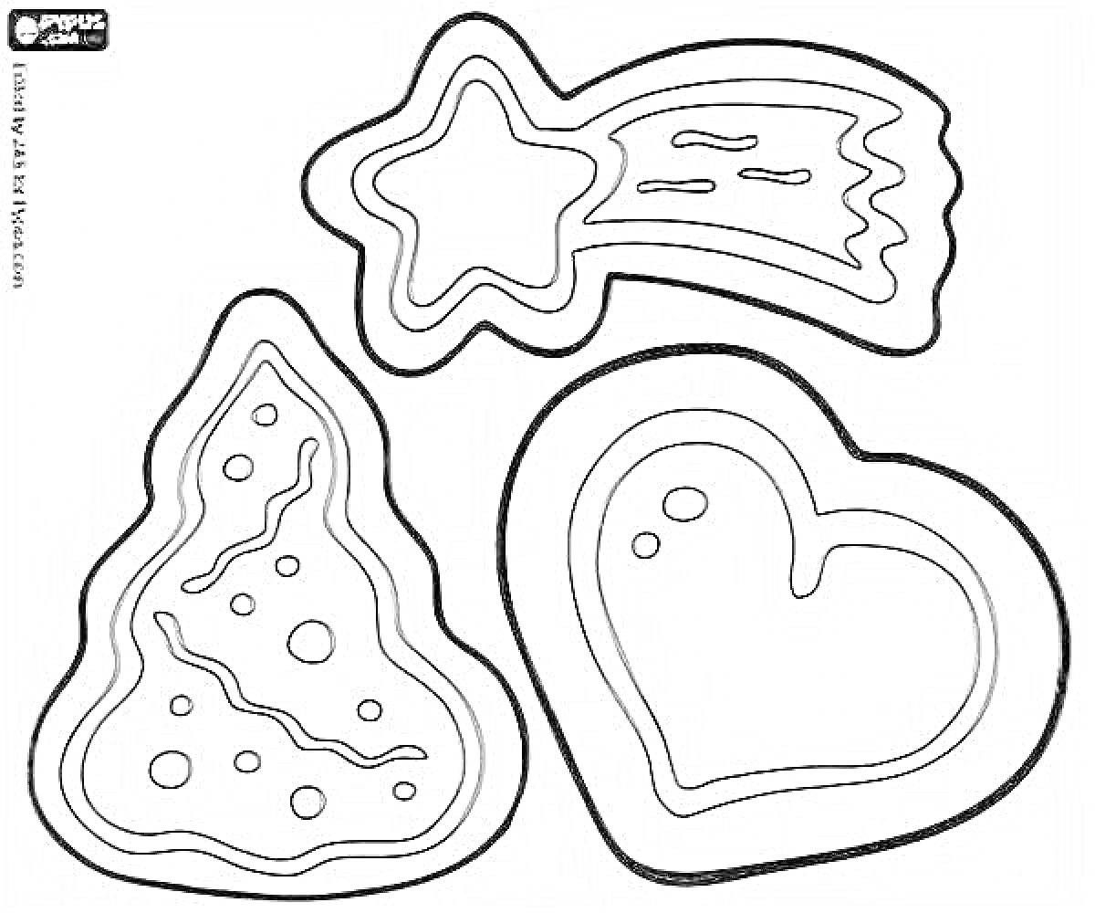 Раскраска звезда, сердце, новогодняя елка