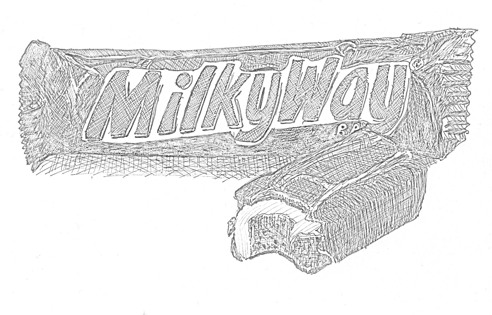 Раскраска Брикетный батончик MilkyWay с кусочком батончика