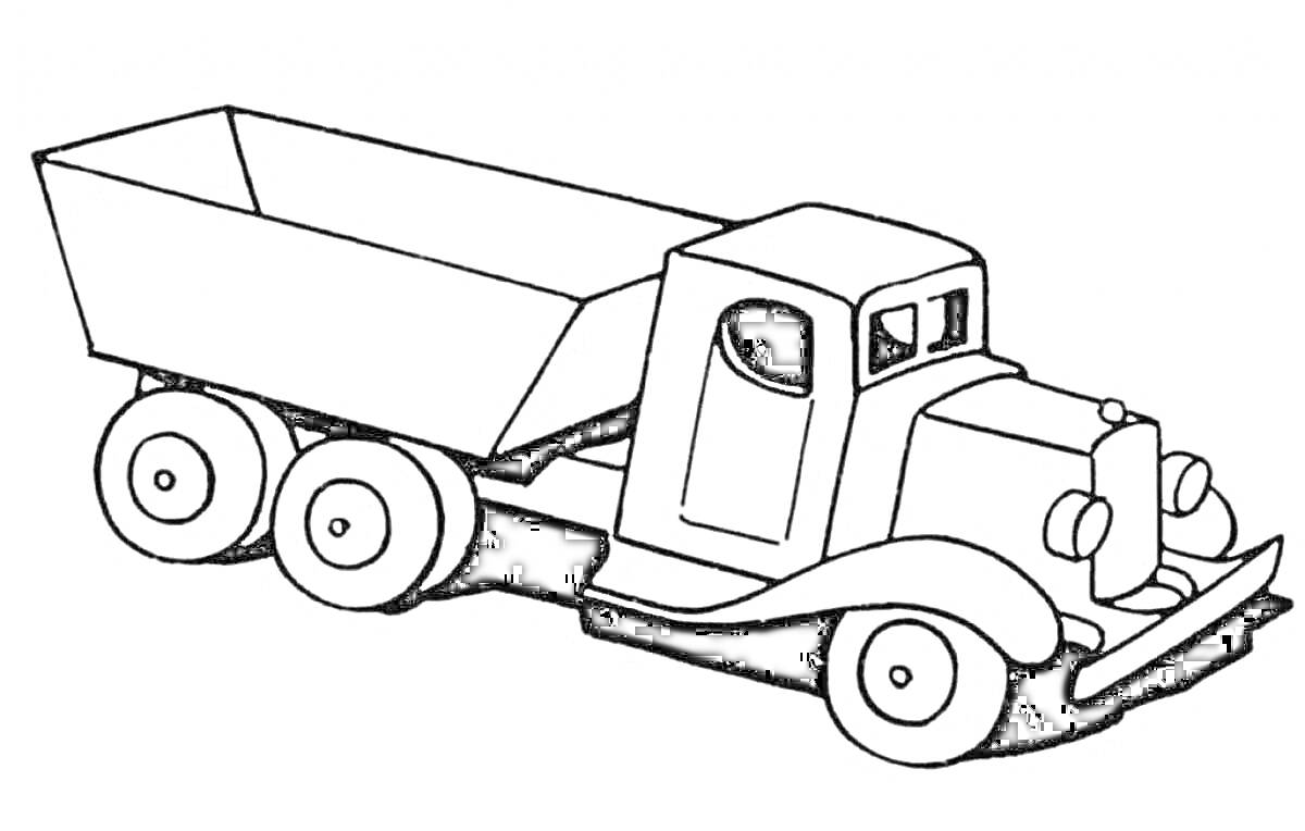 Раскраска Раскраска с грузовиком с большим кузовом и тремя парами колес