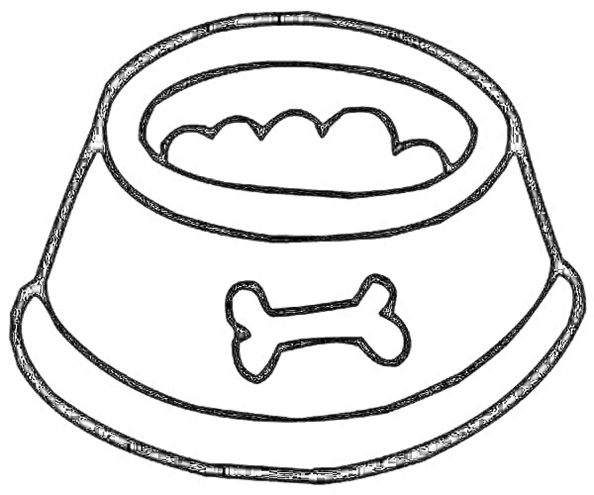 Раскраска Миска для корма с косточкой и едой внутри