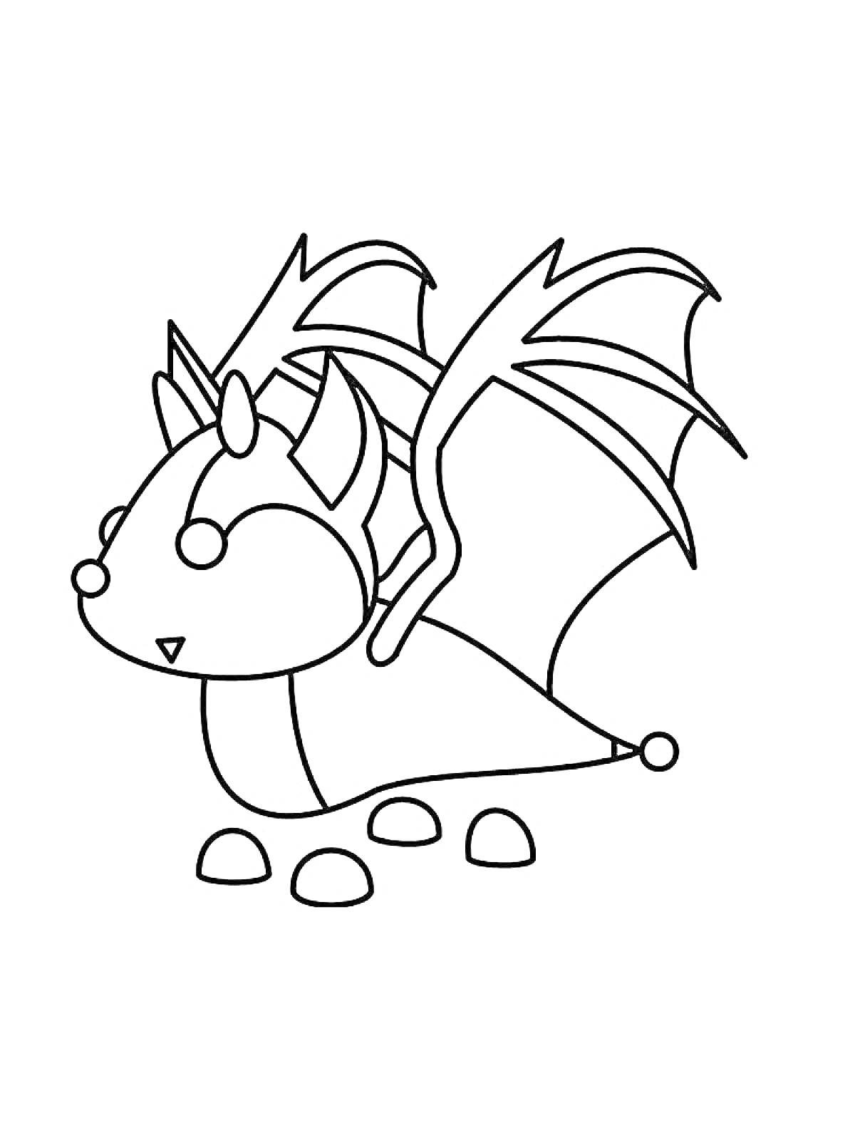 Раскраска Летучая мышь с рогами и драконьими крыльями