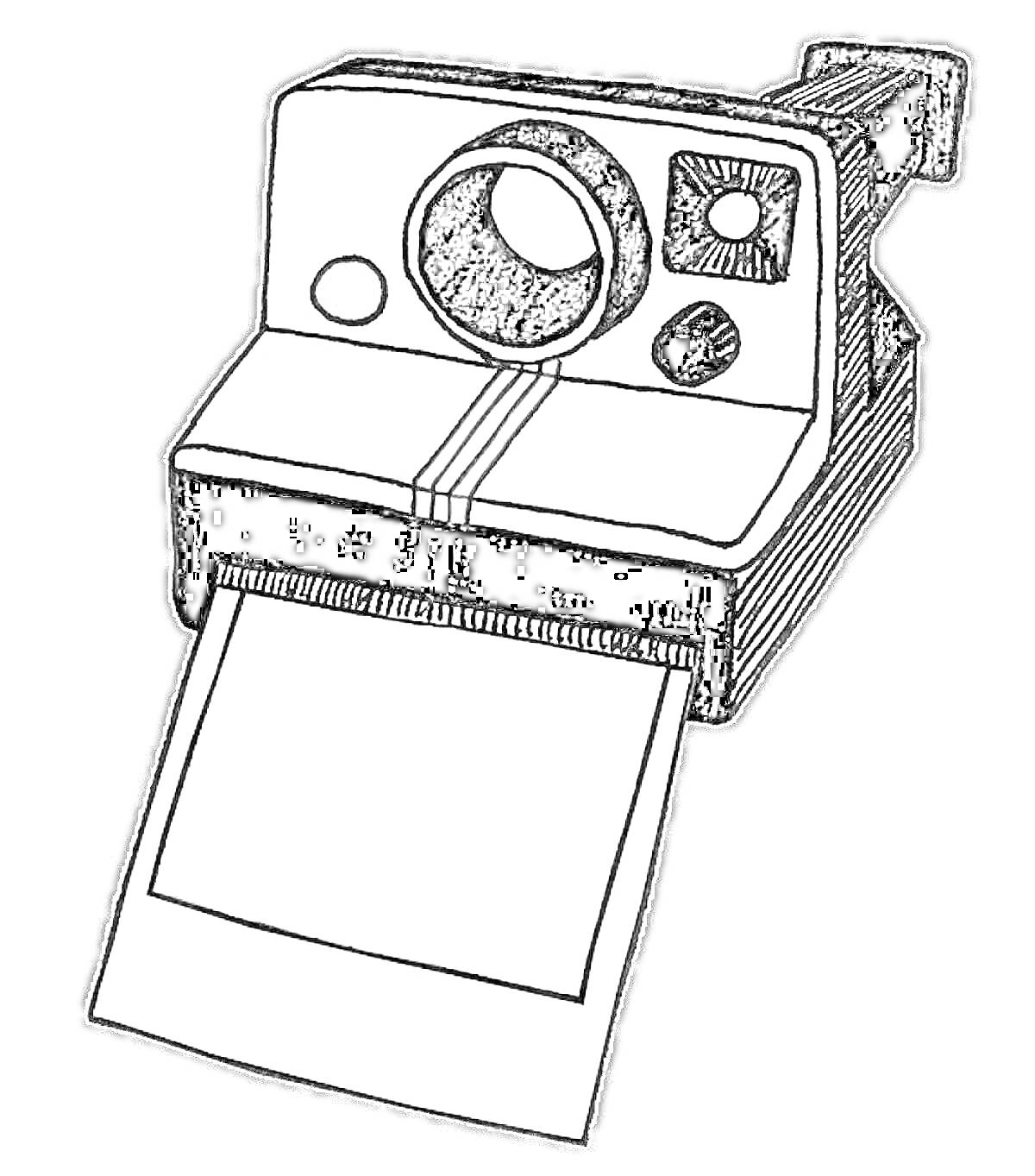 Раскраска Полароидная камера с выпущенной фотографией