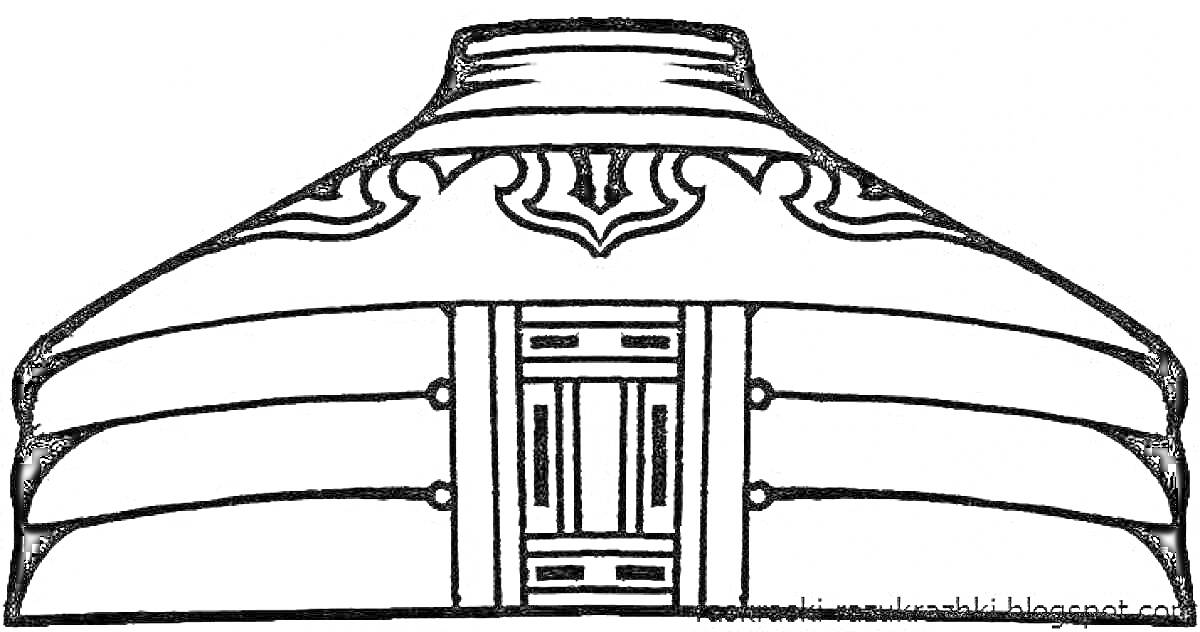 Раскраска Юрта с орнаментом над входом и декорированной дверью