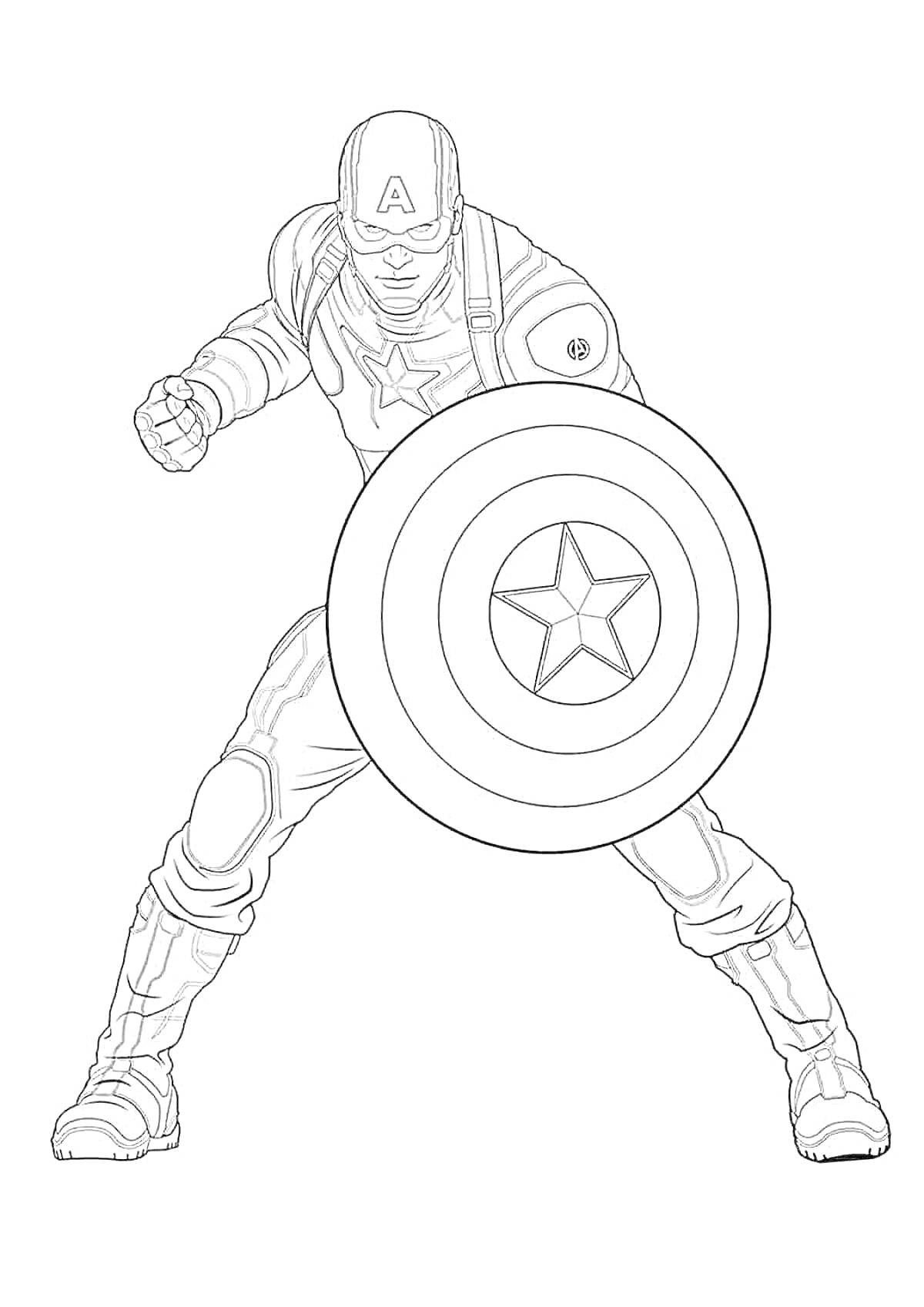 На раскраске изображено: Капитан Америка, Зомби, Щит, Комиксы