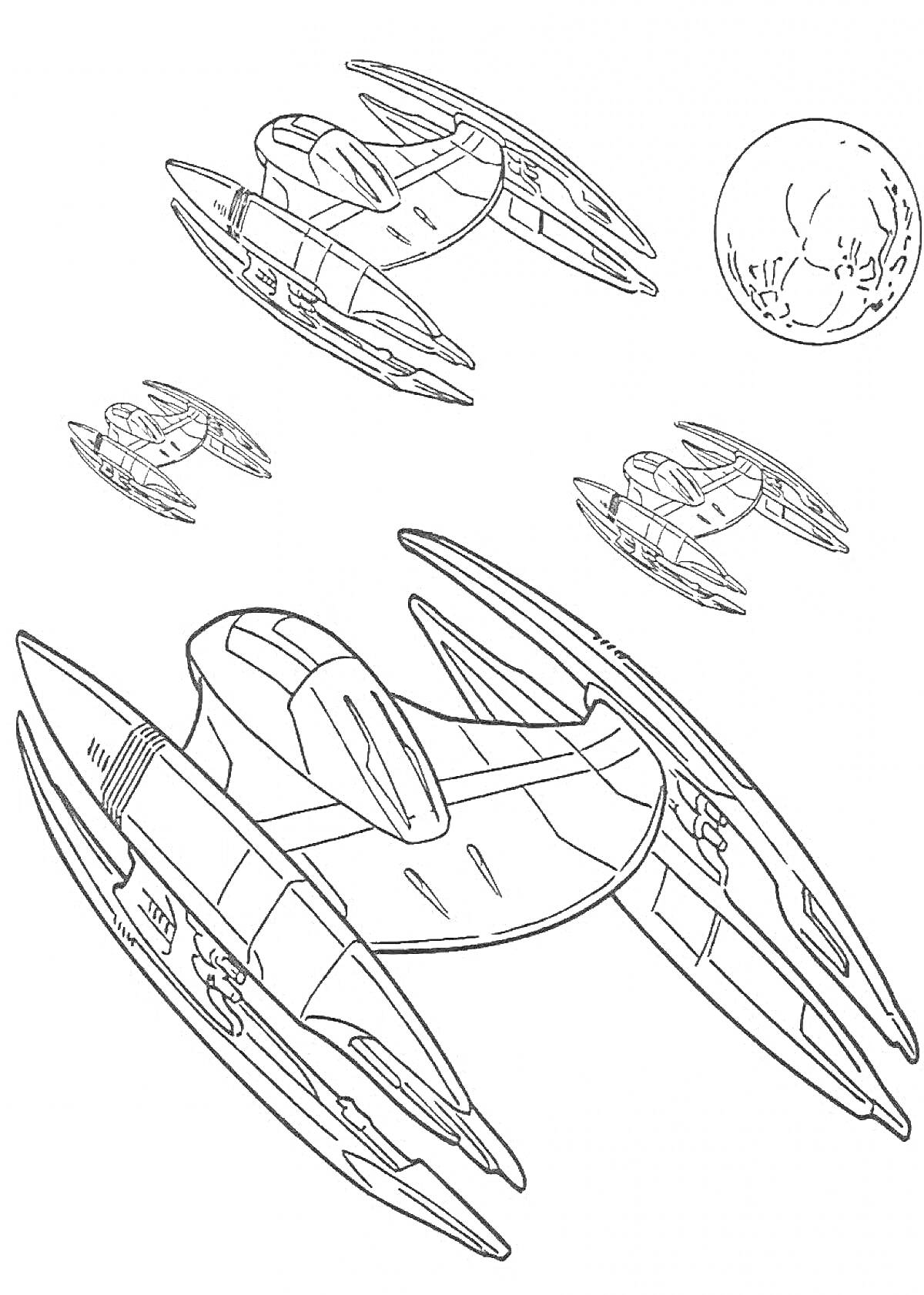 Раскраска звездолеты с планетой на заднем плане