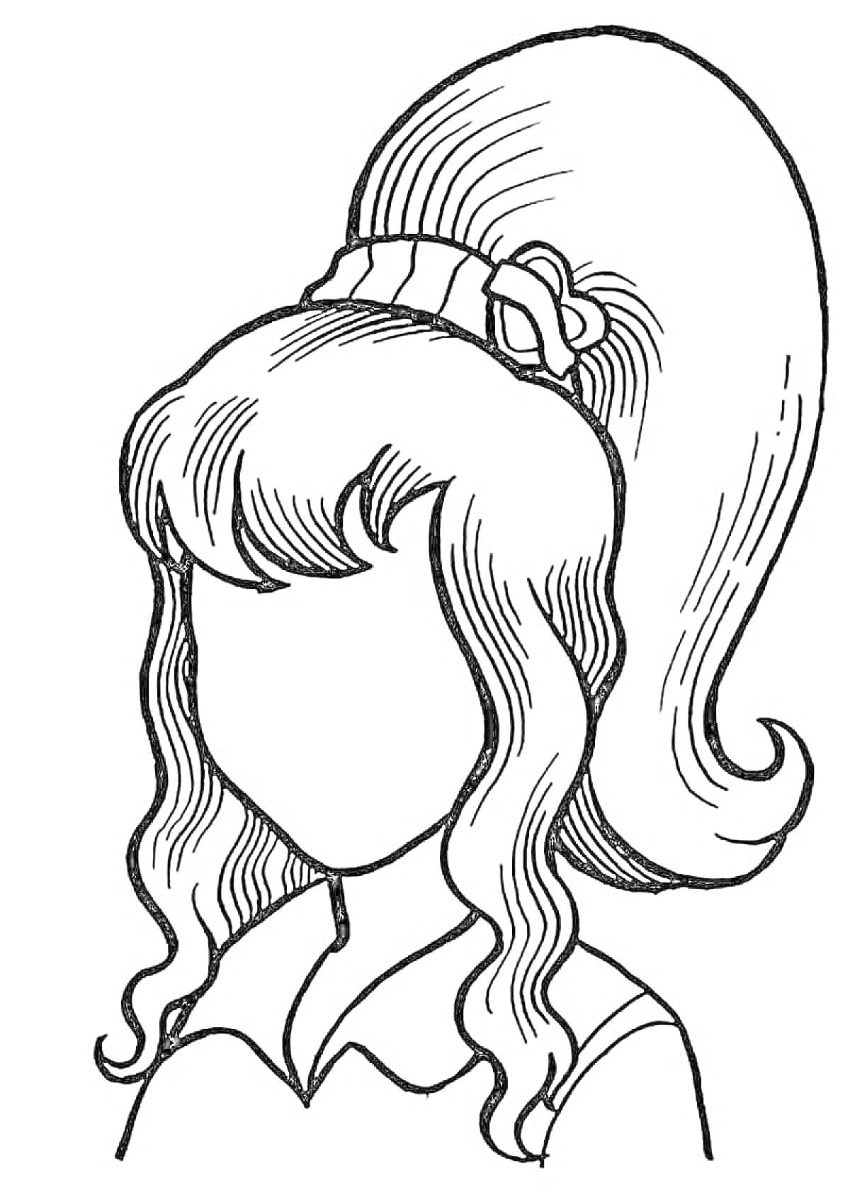Раскраска Силуэт девочки с пышной прической и лентой в волосах
