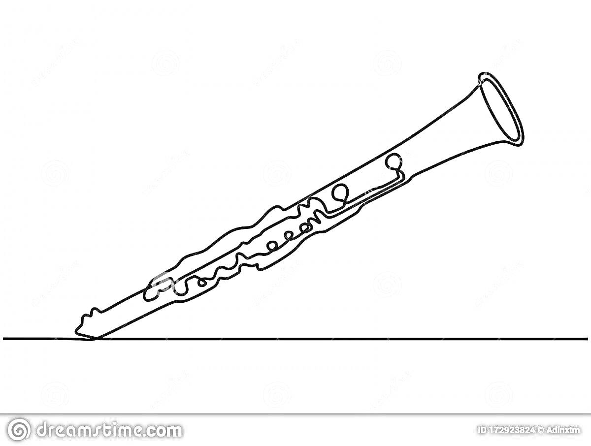 Раскраска Кларнет, лежащий на поверхности