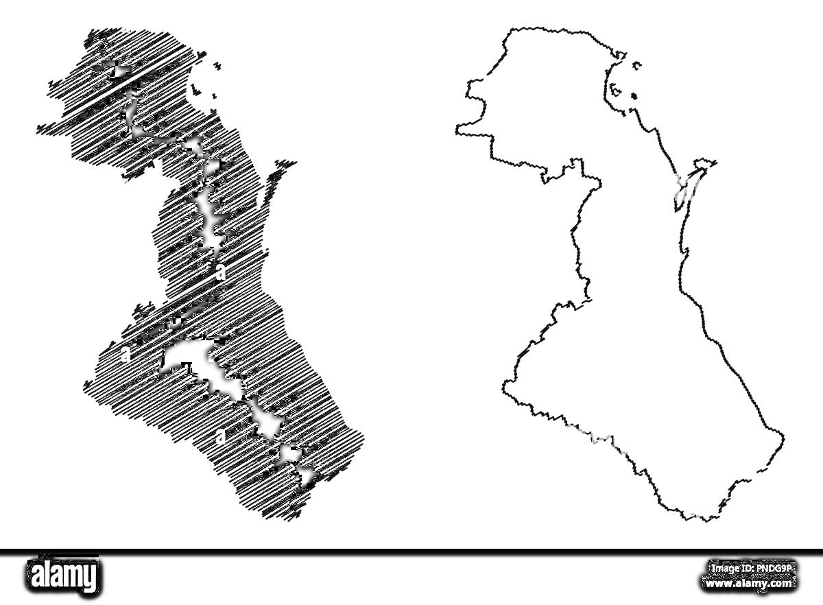 Раскраска Контурная карта Дагестана с заштрихованным регионом