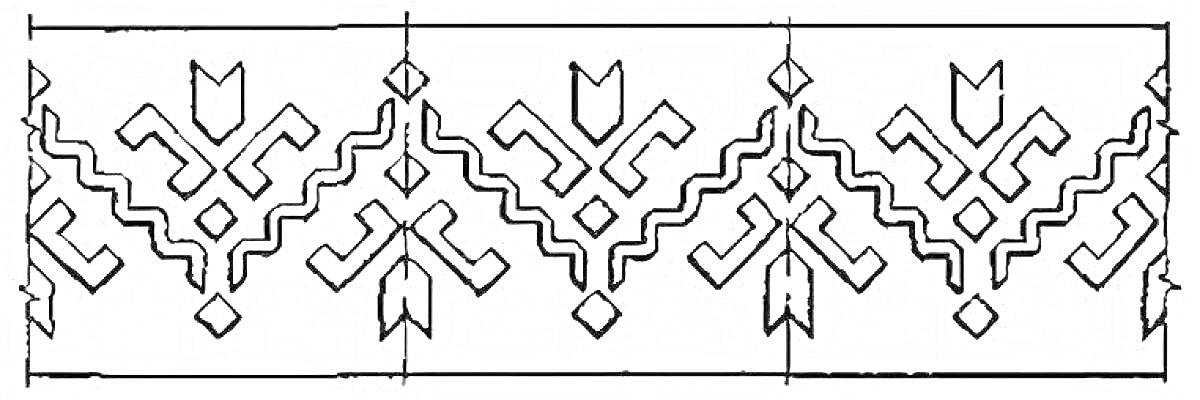 Белорусский орнамент с ромбами, зигзагообразными линиями и стилизованными растительными мотивами