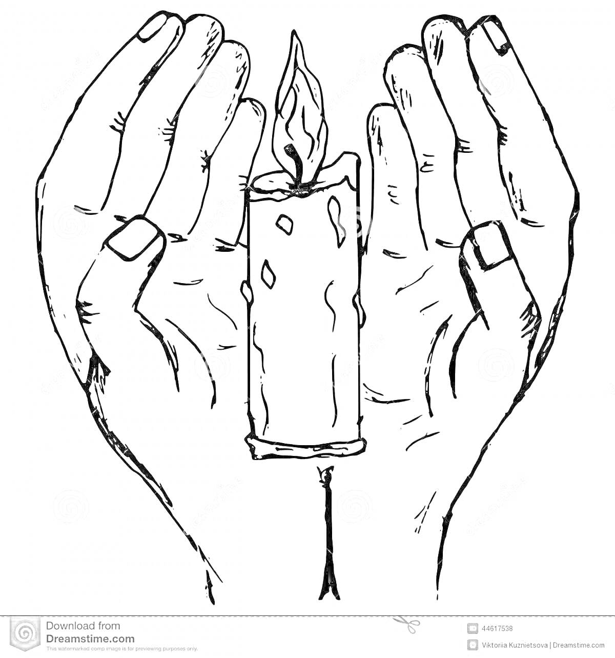 Раскраска Руки, держащие горящую свечу