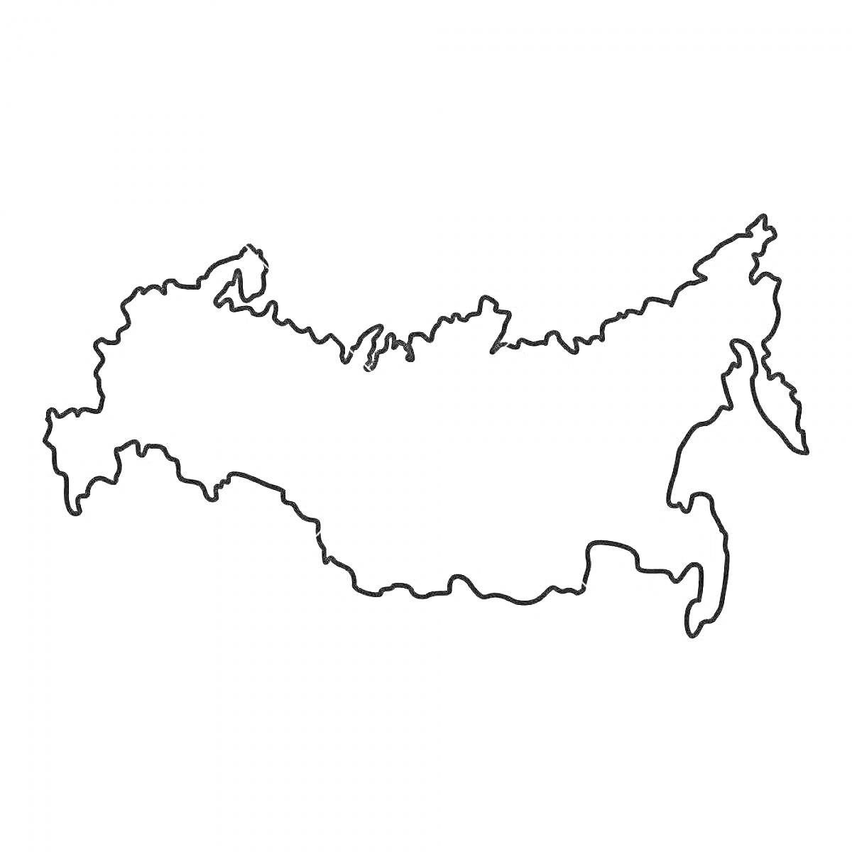 На раскраске изображено: Карта, Россия, Территория, Границы, Контурная карта, География