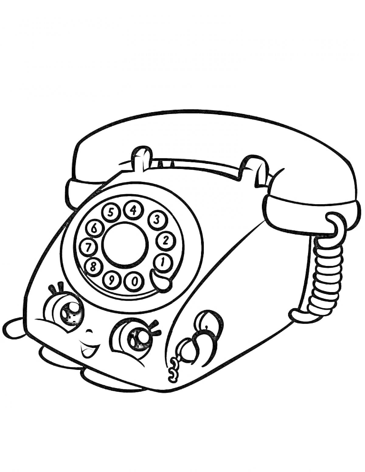 Винтажный телефон с антропоморфным лицом и дисковым номеронабирателем
