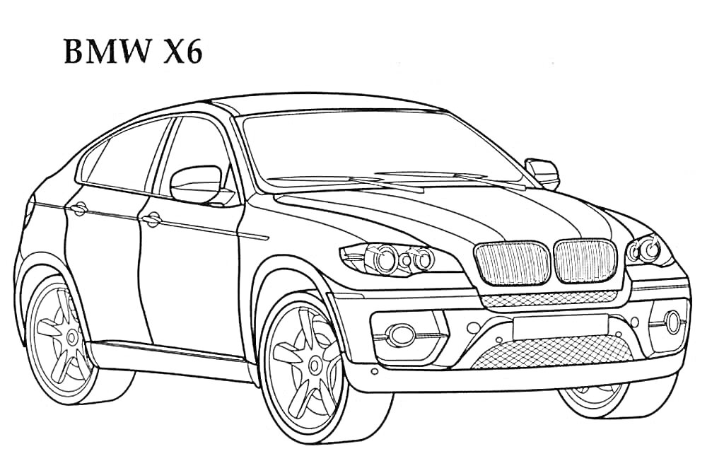 BMW X6 с деталями кузова, колес, фар, бампера и решетки радиатора
