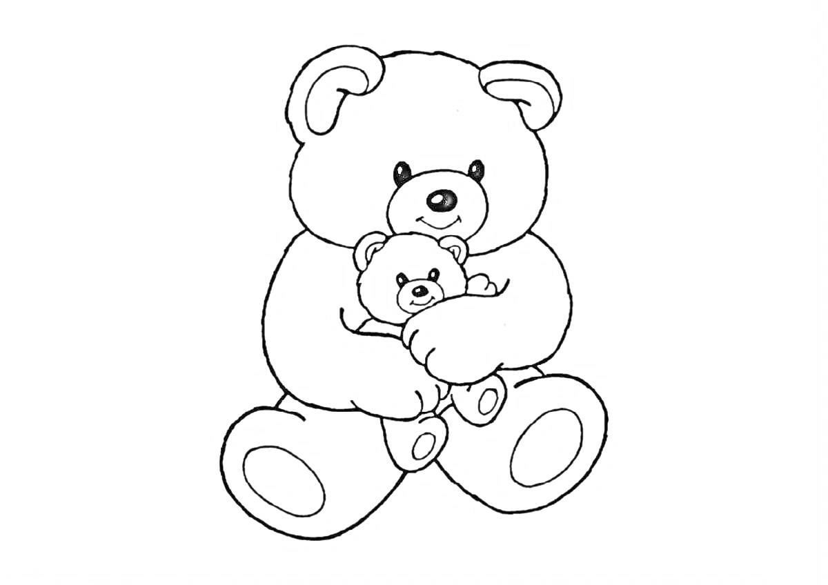 Раскраска Большой медведь с маленьким медвежонком на коленях