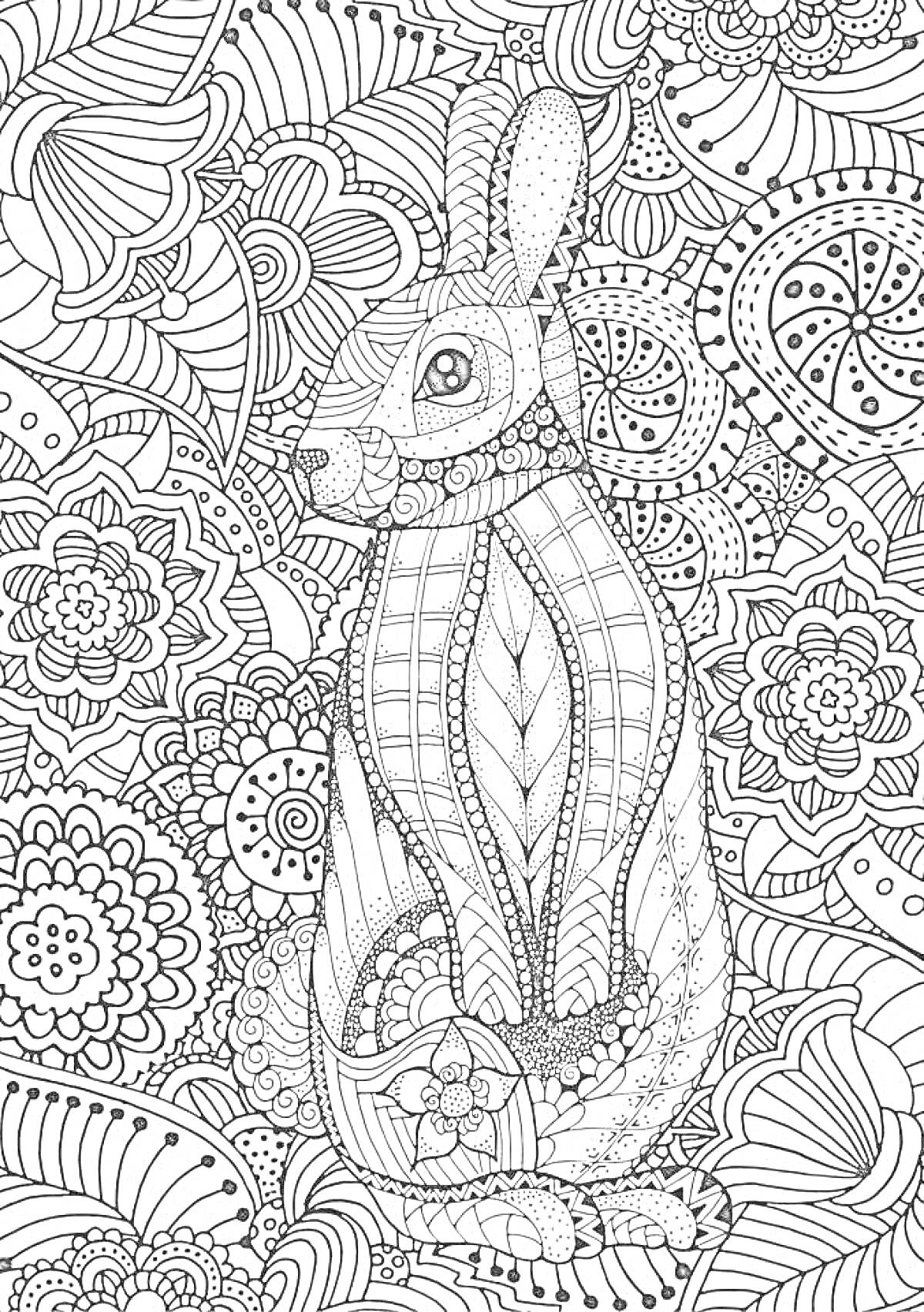 Раскраска Раскраска-антистресс с кроликом и цветами