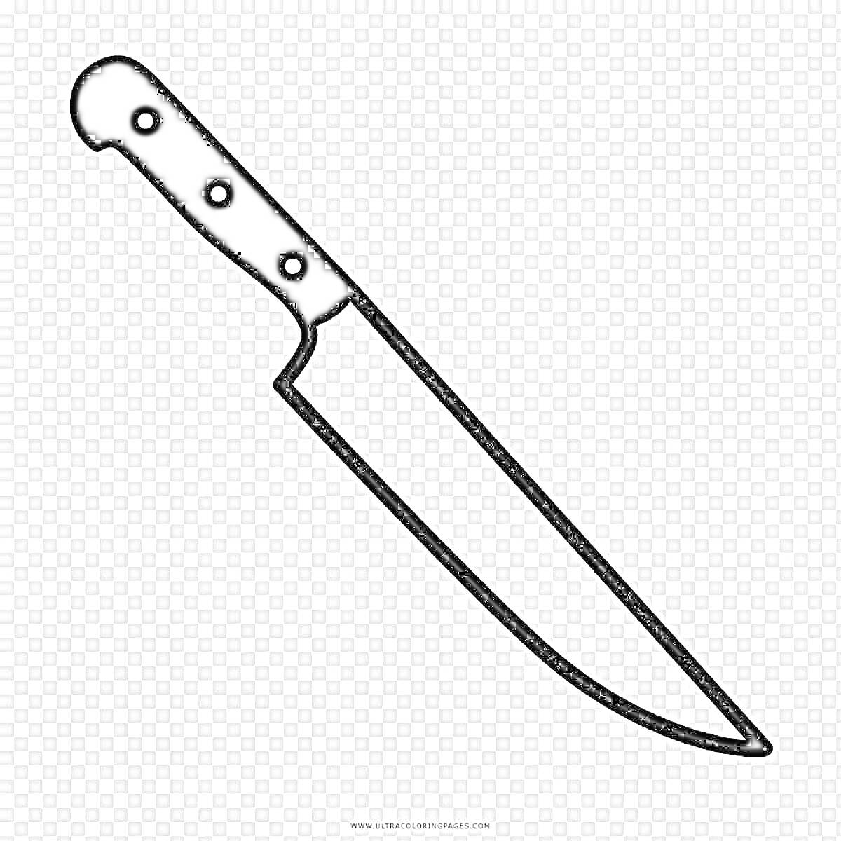Раскраска Черно-белый нож с тремя заклепками на прозрачном фоне