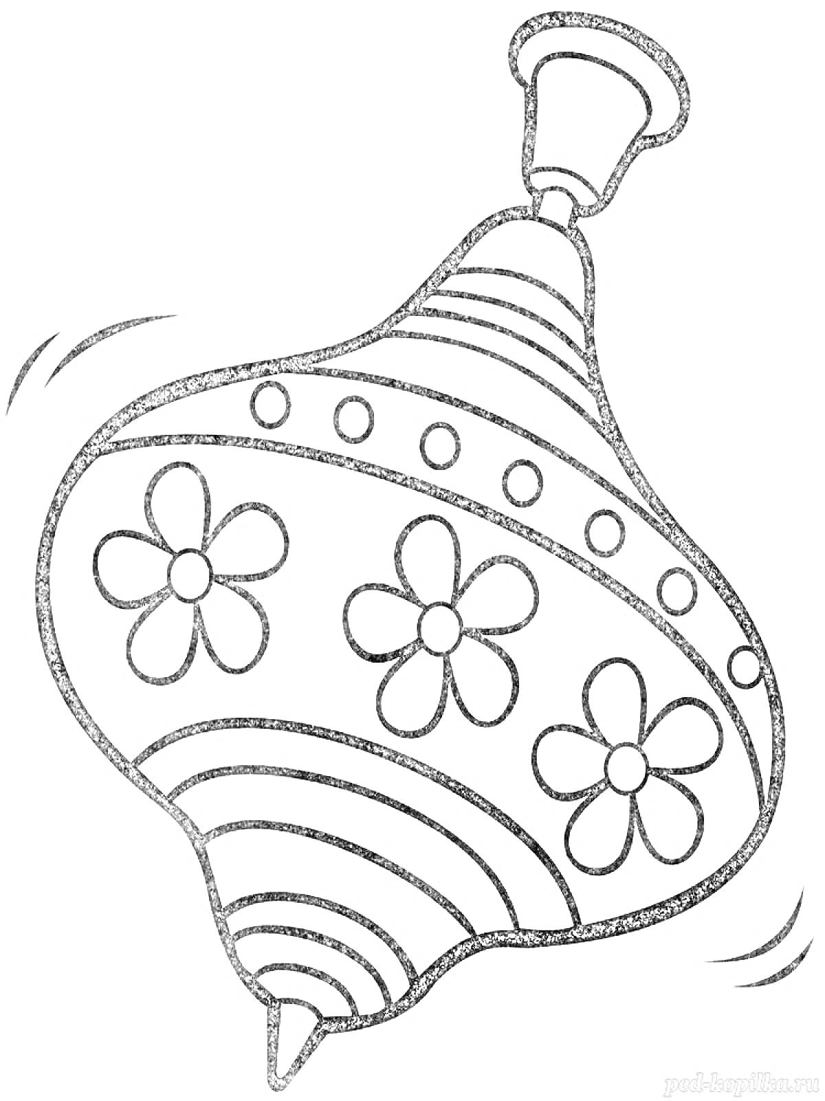 Раскраска Юла с цветами и полосками