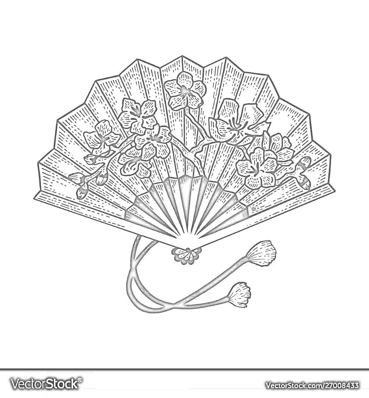 На раскраске изображено: Цветы, Шнурки, Веер, Цветочный узор