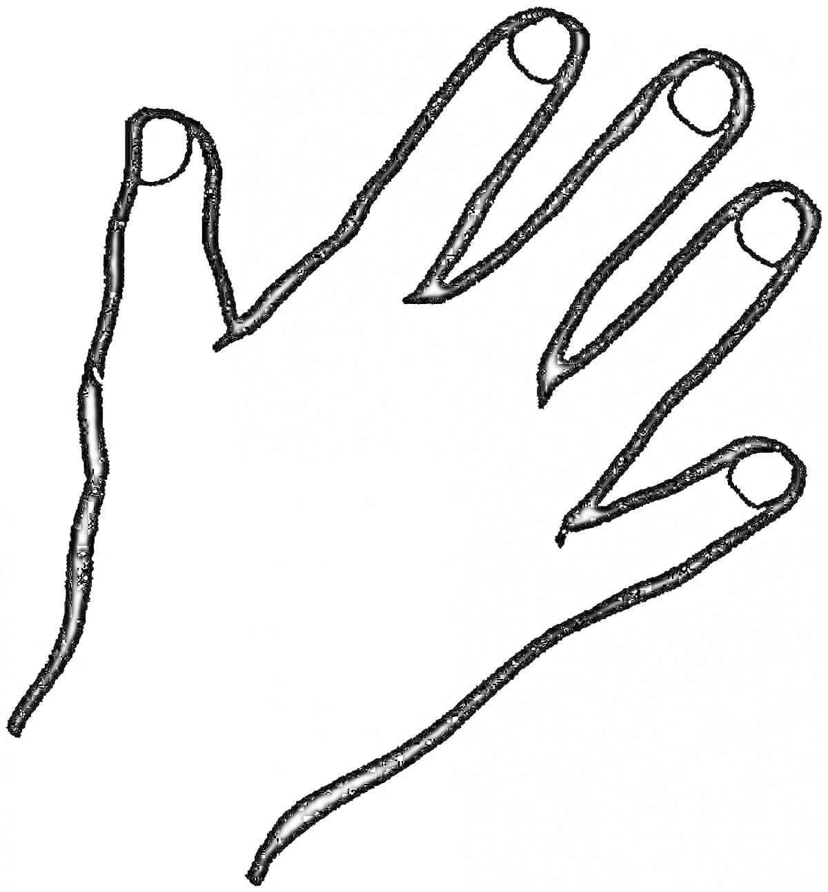 На раскраске изображено: Рука, Пальцы, Линии, Контурные рисунки