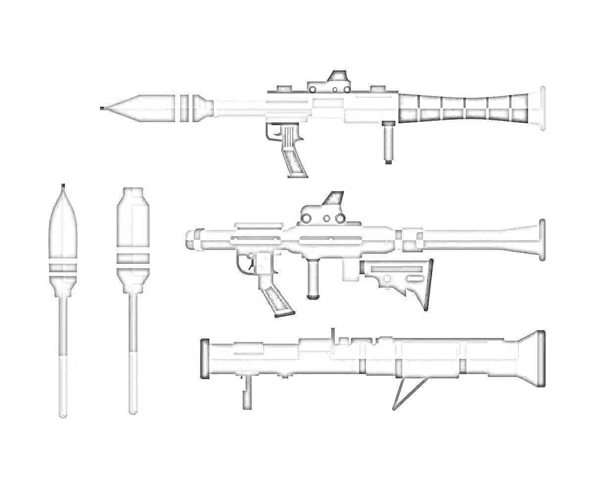 На раскраске изображено: РПГ, Гранатомет, Боеприпасы, Оружие