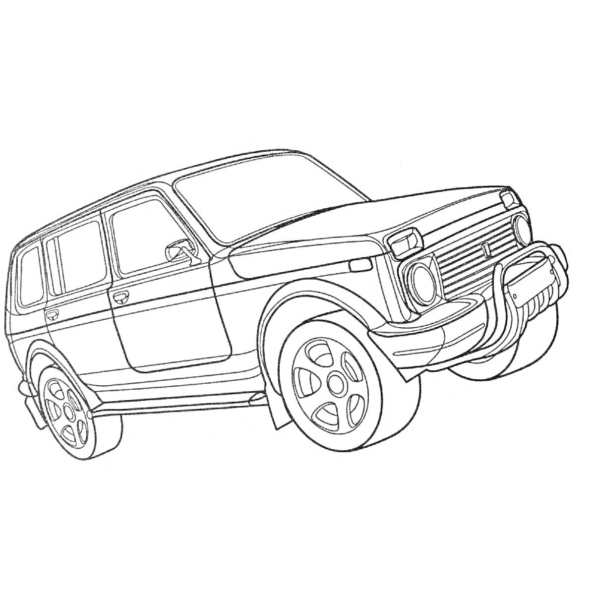 Раскраска Lada Niva с передним бампером и выдвинутыми колесами