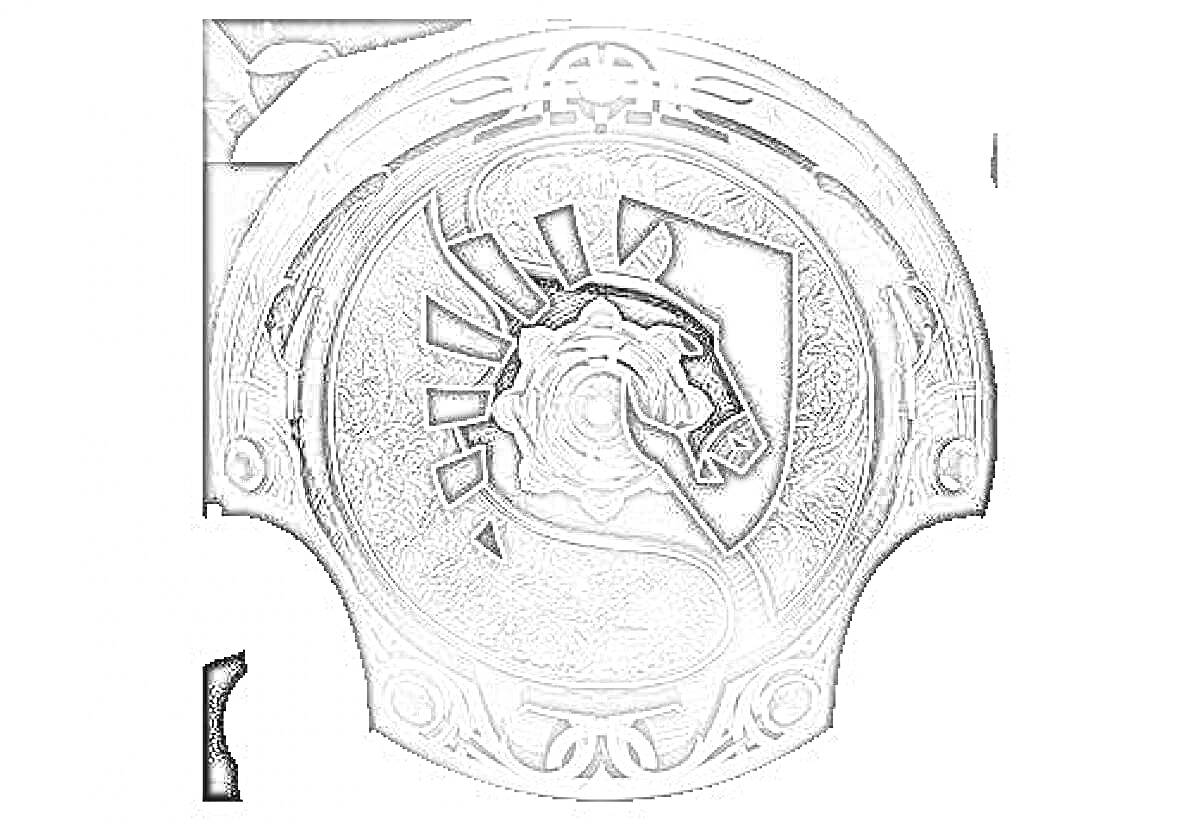 Раскраска Раскраска с изображением аегиса, стилизованный щит с эмблемой и элементами дизайна